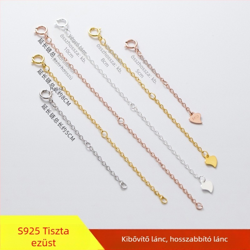 S925 ezüst hosszabbító nyaklánc keresztlánccal, rugós zár, koreai geometriai stílus