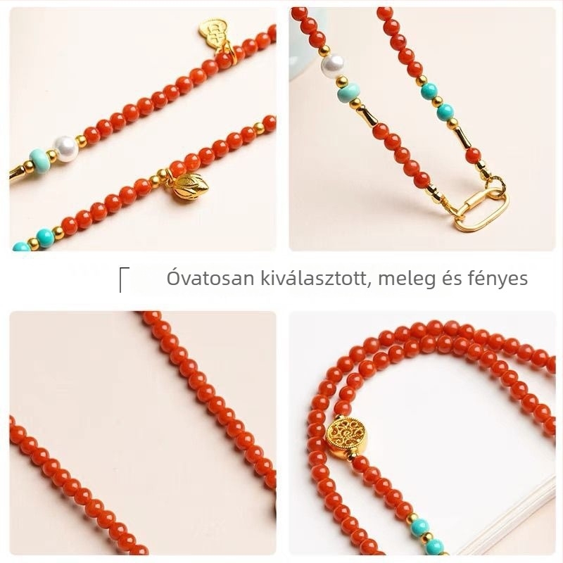 Kézzel készített geometriás nyaklánc réz és cirkónium kövekkel, 18K arany medállal, pasztorális stílus, uniszex