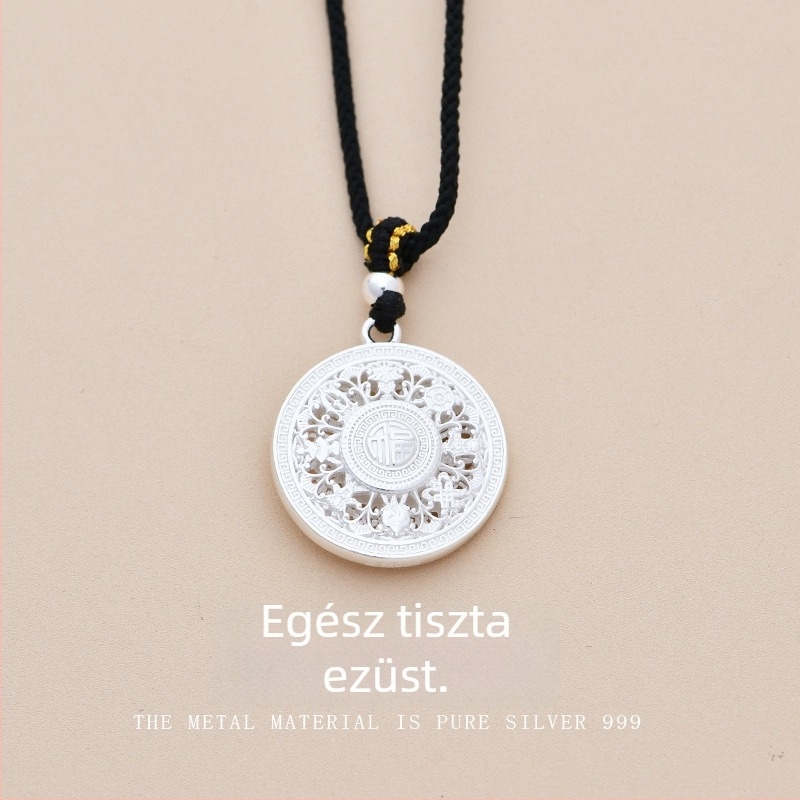 Nyolc kincses iránytű nyaklánc - S999 tiszta ezüst, vintage művészi, elektroplakálás
