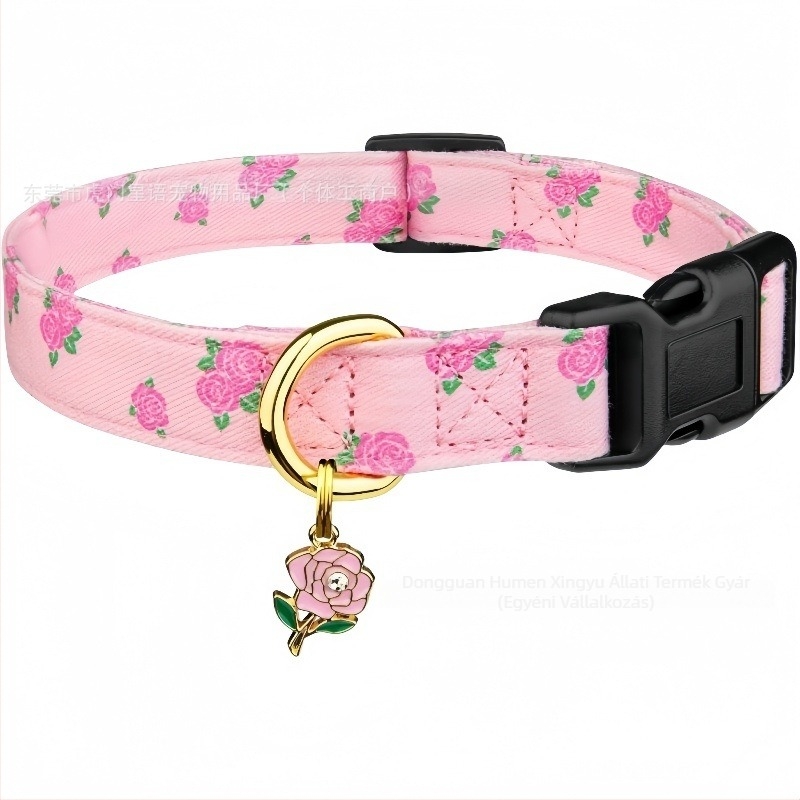 Kutyanyakörv pamut-poliészter anyagból, virágos mintával, Márka Star Language, állítható, lazább stílus