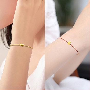 Női vékony acéldrót karkötő, 1 mm, arany‑vörös szín, kis lyukú gyöngyök, szőtt bőr kötelék, rombusz mintázat, koreai stílus