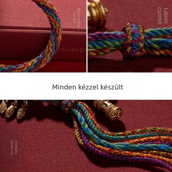 Tibeti-stílusú hét színű karkötő, etnikus öt színű pamut zsinórral, kézzel szőtt, állítható