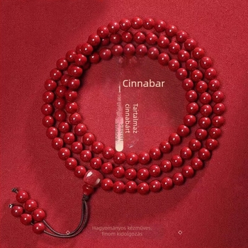 Huiya cinnabar karkötő, kézzel készített, 108 gyöngy, uniszex, természetes stílus