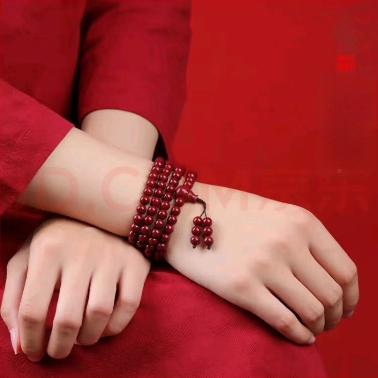 Huiya cinnabar karkötő, kézzel készített, 108 gyöngy, uniszex, természetes stílus