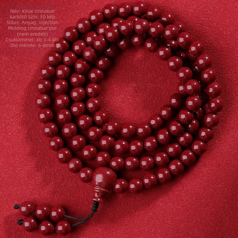 Huiya cinnabar karkötő, kézzel készített, 108 gyöngy, uniszex, természetes stílus