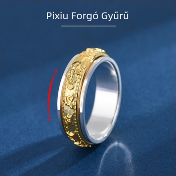 Forgó Pixiu gyűrű hat karakteres mantra, uniszex, fehér réz, palotai stílus