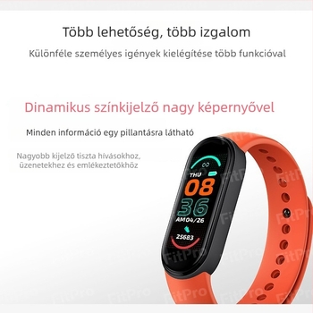 M6 okos karkötő szívritmus-monitorozással, vérnyomásmérés, lépésszámláló, alvásfigyelés, Bluetooth