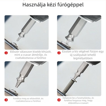 Kétvégű csavarmentő, törött csavarok kinyerésére, S2 gyorsacél, szétszerelési eszköz, háztartási használatra