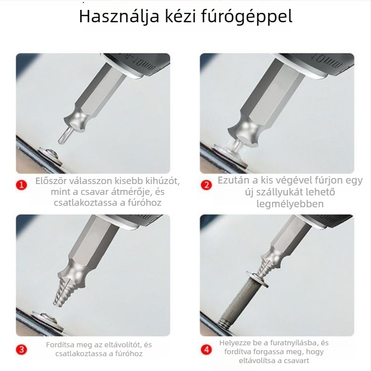 Kétvégű csavarmentő, törött csavarok kinyerésére, S2 gyorsacél, szétszerelési eszköz, háztartási használatra