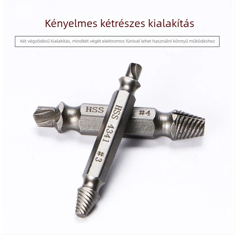 Kétvégű csavarmentő, törött csavarok kinyerésére, S2 gyorsacél, szétszerelési eszköz, háztartási használatra