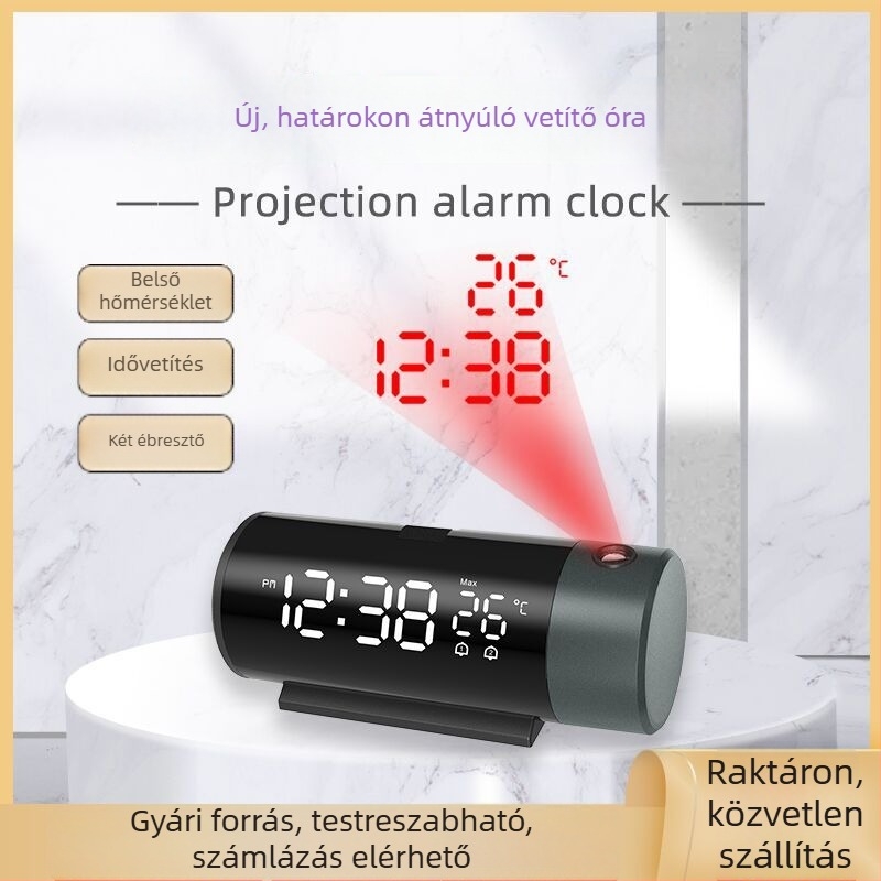 LED vetítőóra USB töltéssel, kettős ébresztés, idő és hőmérséklet kijelző