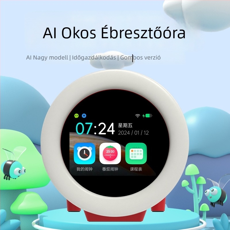 Dingdanglang AI okos ébresztőóra időmenedzsmenttel, visszaszámlálással és hangvezérléssel; újratölthető ABS ház, üveg számlap