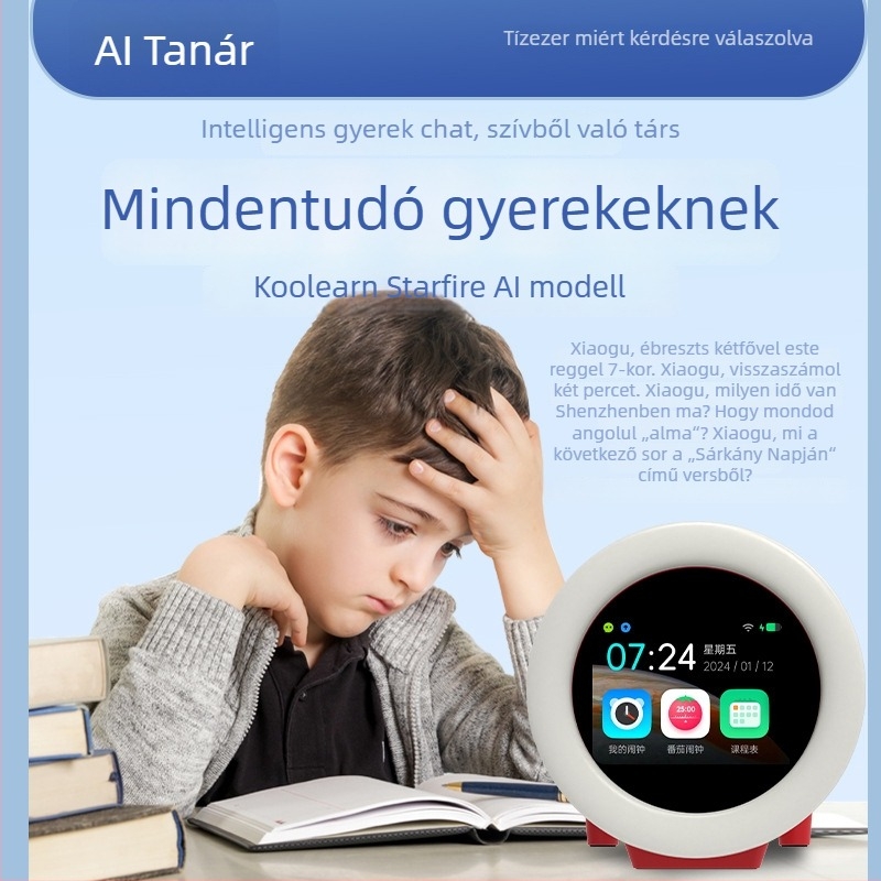 Dingdanglang AI okos ébresztőóra időmenedzsmenttel, visszaszámlálással és hangvezérléssel; újratölthető ABS ház, üveg számlap