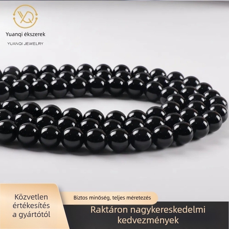 7A fekete achát szabad gyöngyök, természetes kristályokkal, DIY ékszerekhez, kerek, 2–20 mm