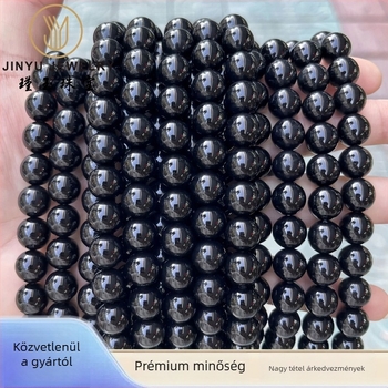 Természetes 7A fekete achát kerek gyöngyök – laza gyöngyök DIY ékszerkészítéshez, 2–14 mm, vágás és polírozás