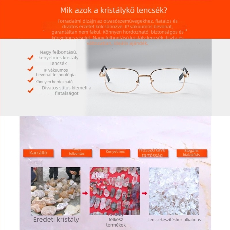 Olvasószemüveg kristálylencsével és természetes kővel, kopásálló, uniszex, divatos, fáradtság elleni védelem