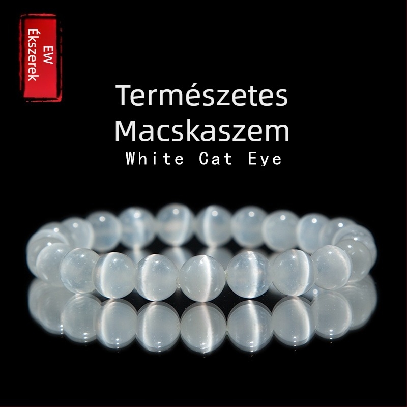 Természetes gipsz karkötő fehér macskaszem kővel, uniszex, etnikus stílusú kristály ékszer ajándék
