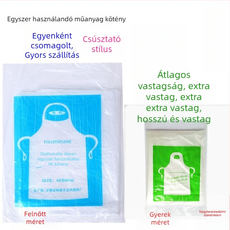 Egyszer használatos PE műanyag kötény, átlátszó, ujj nélküli, logóval nyomtatva, vastagság 0,6