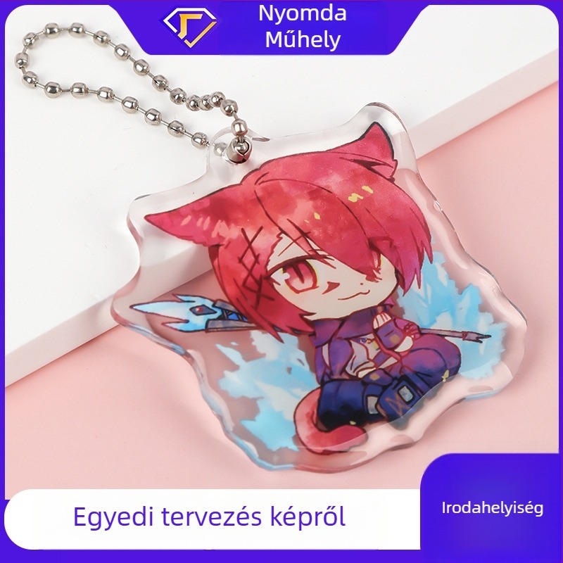 Akril kulcstartó, testre szabható rajzfilmszerű dizájn, aranyos stílus, ideális üzleti ajándék