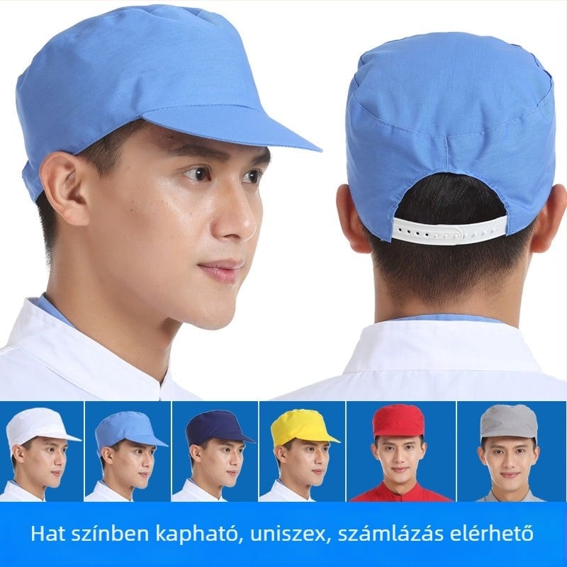 Fehér élelmiszeripari munka sapka, lélegző higiénikus sapka a feldolgozó üzemhez, uniszex, lapos tetejű sapka a munkavédelmi használatra