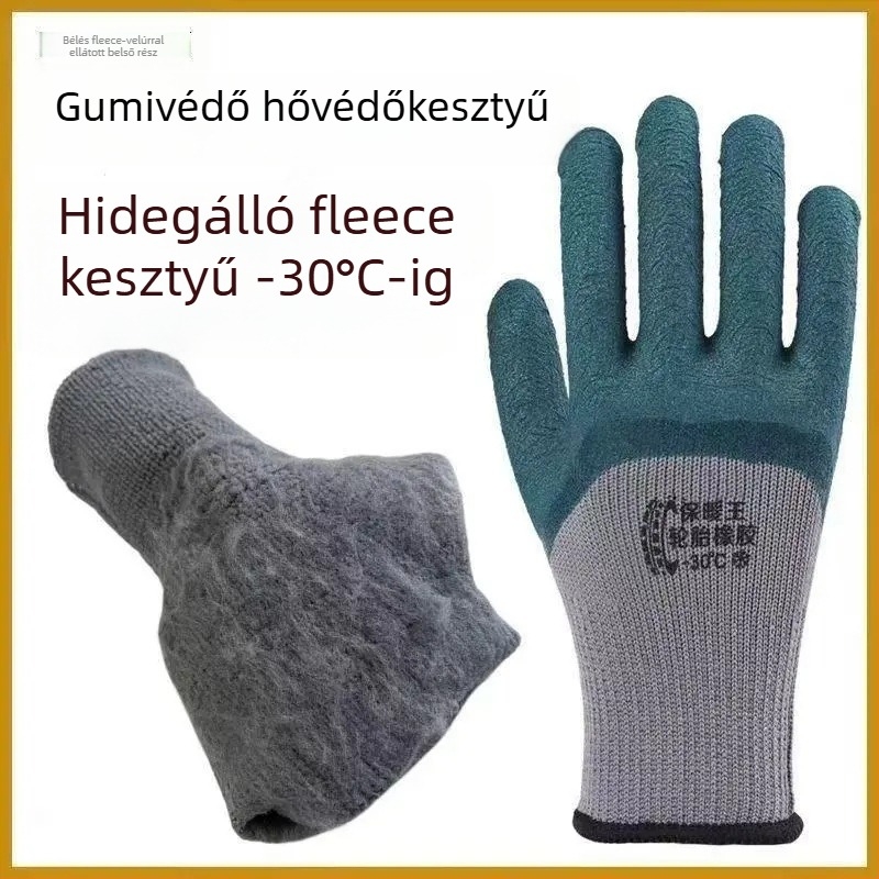 Védőmunkás kesztyű belső velúr béléssel, mártott bőr, csúszásmentes, vastagított