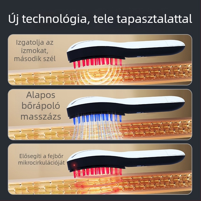 2-az-1-ben haj növekedéséért és ápolásáért szolgáló fésű illóolaj spray-vel, nano spray-vel, EMS mikroáramokkal (3 szint), 9 vibrációs szint, fényterápia, elektromos fejbőr masszírozó