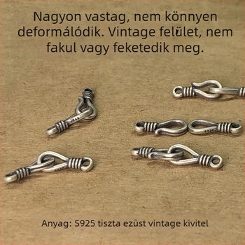 Karkötőhöz/nyaklánchoz használható összekötő csat – S925 ezüst, horog alakú halcsat és kérdőjel alakú csat, retro kis csatfej, DIY fonott zsinór, 2023 tavasz