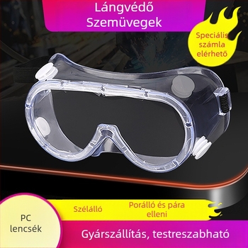 Védő szemüveg — PC anyag, Szélvédett, Porálló, Fröccsenés- és vízálló; Lencse vastagság 1.0–1.5 mm, Fényáteresztés 99%