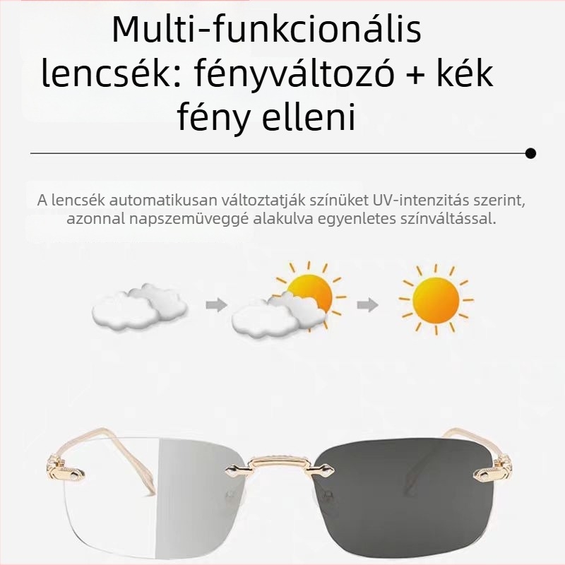 Keret nélküli olvasó szemüveg, fémkeret, lencsék gyantából, modell 8002, lencse funkciója: elszíneződés elleni védelem