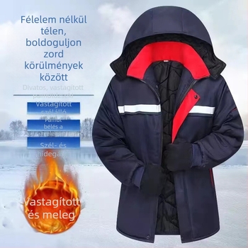 Férfi téli pamutkabát vastag töltéssel, fényvisszaverő csíkokkal, kültéri munkára