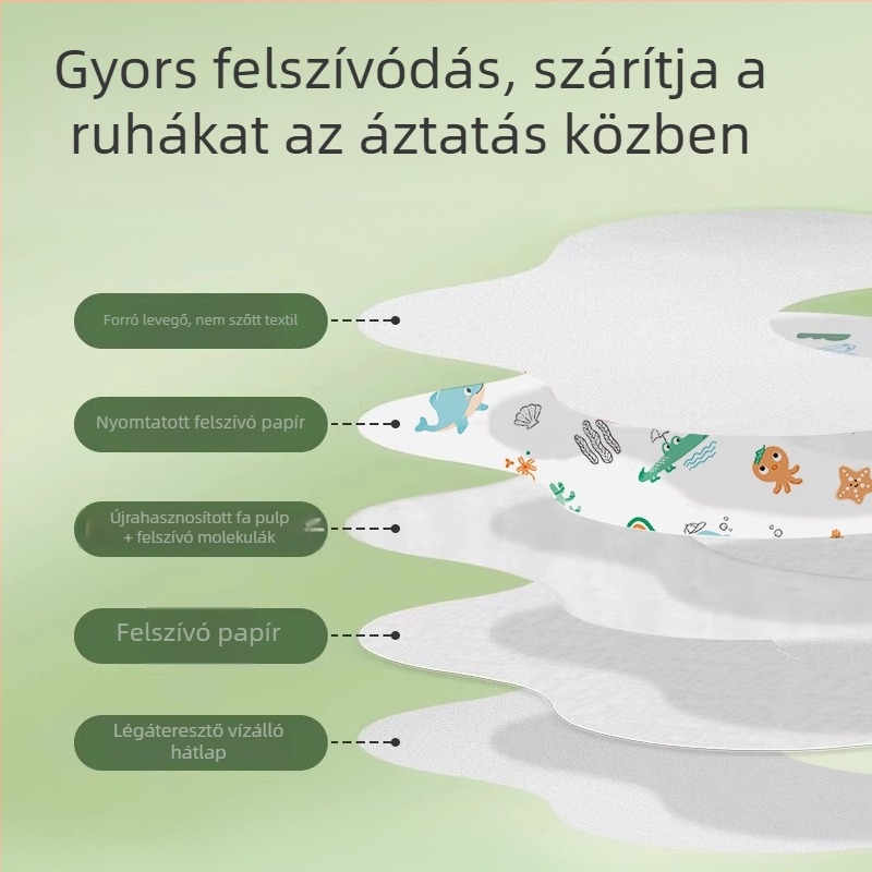 Egyszer használatos, vízálló bébikendő, nem szövött anyagból, mesés mintával, 0–1 év közötti babák számára