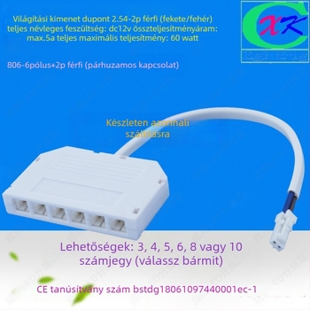 LED elosztó doboz: 1 bemenet, 6 kimenet, DuPont 6‑pin csatlakozók, LED világításhoz