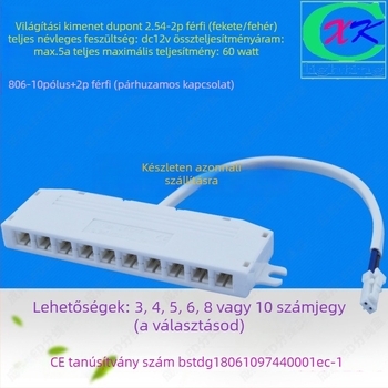 LED elosztó doboz: 1 bemenet, 6 kimenet, DuPont 6‑pin csatlakozók, LED világításhoz