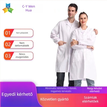 Fehér pamut laboratóriumi/kórházi köpeny, hosszú ujjú, logónyomtatással (Anyag: pamut; Fő anyag összetétele: 35%; Belső anyag: pamut; Belső összetevő: 35%)