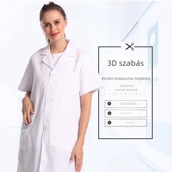 Fehér pamut laboratóriumi/kórházi köpeny, hosszú ujjú, logónyomtatással (Anyag: pamut; Fő anyag összetétele: 35%; Belső anyag: pamut; Belső összetevő: 35%)