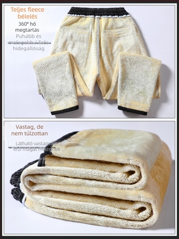 Férfi farmernadrág fleece béléssel, vastag denim anyaggal; téli harém jogger stílus, középmagas derekú, cipzáras zárás