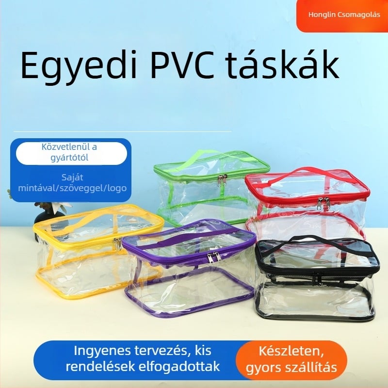 Kozmetikai táska, átlátszó PVC, kocka alakú, vízálló, többfunkciós utazáshoz