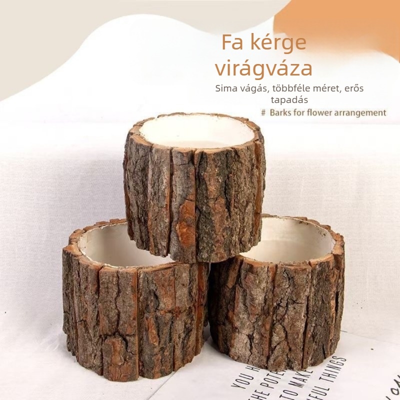 Karácsonyi virágtartó vödör fakéreg-textúrával — kosár virágos kompozíciókhoz, asztali növénytartó, készleten