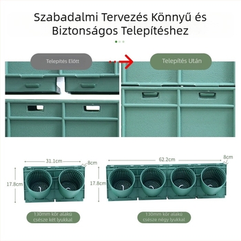 Műanyag falra szerelhető virágtartó vertikális zöldítéshez, moduláris összeállítás, lélegző és tartós