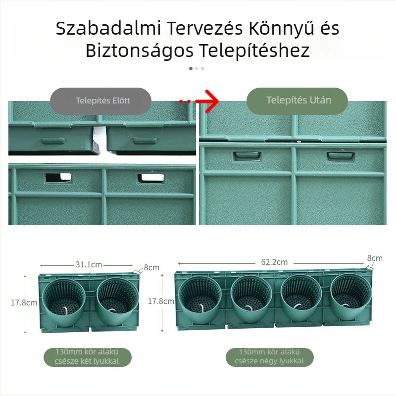 Műanyag falra szerelhető virágtartó vertikális zöldítéshez, moduláris összeállítás, lélegző és tartós