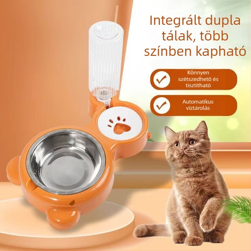 Automata kettős tál macskának – műanyagból, Le Teng márka
