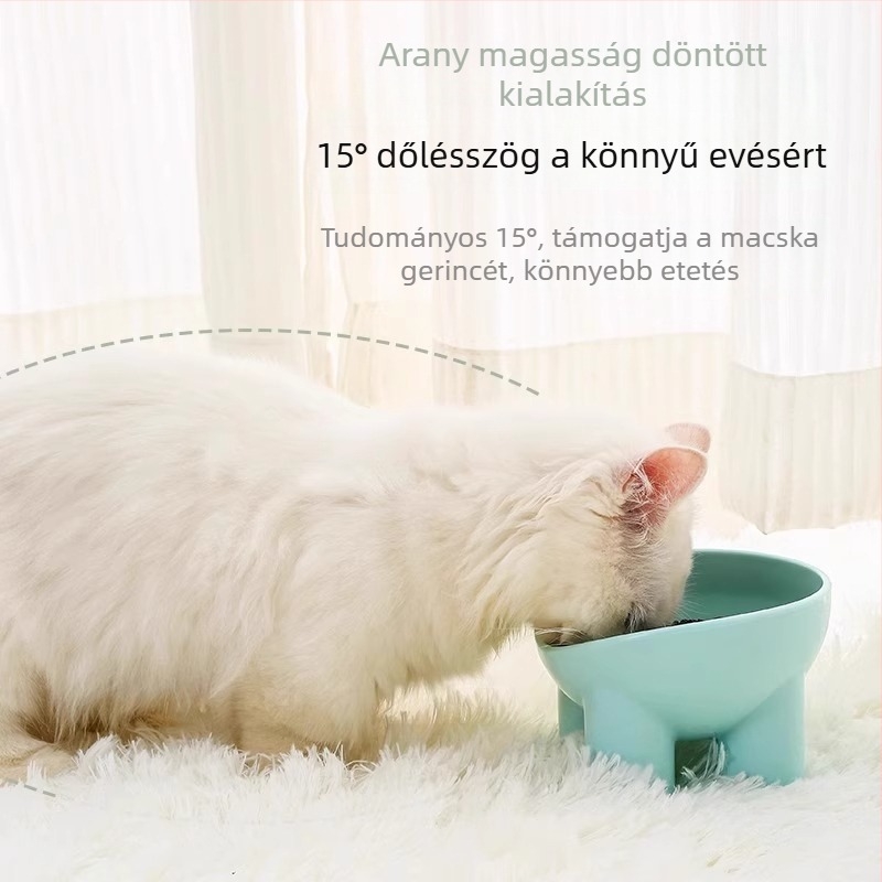 Emelt etetőedény macskáknak és kutyáknak nyakvédő dizájnnal, ferde etető és víztál