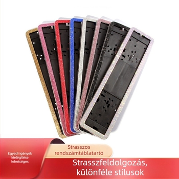 Rozsdamentes acélból készült európai stílusú rendszámtábla keret akril strassz kövekkel, sedanhoz, 53×13 cm