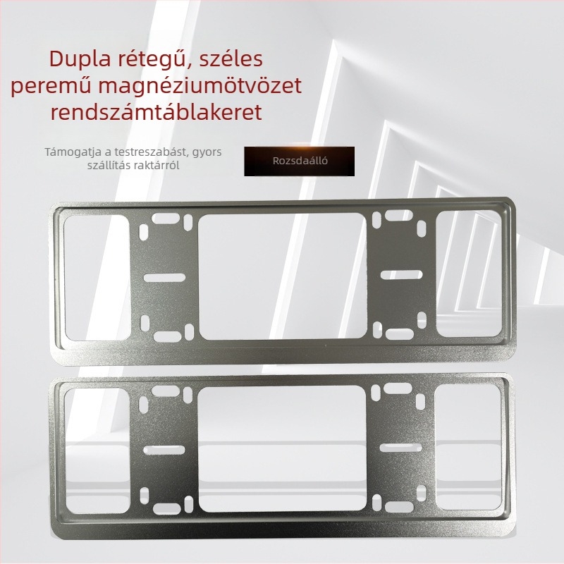Kétoldalas zárt rendszámkeret sínes rögzítéssel alumíniumötvözetből, gravírozott felirattal, autókhoz és elektromos járművekhez