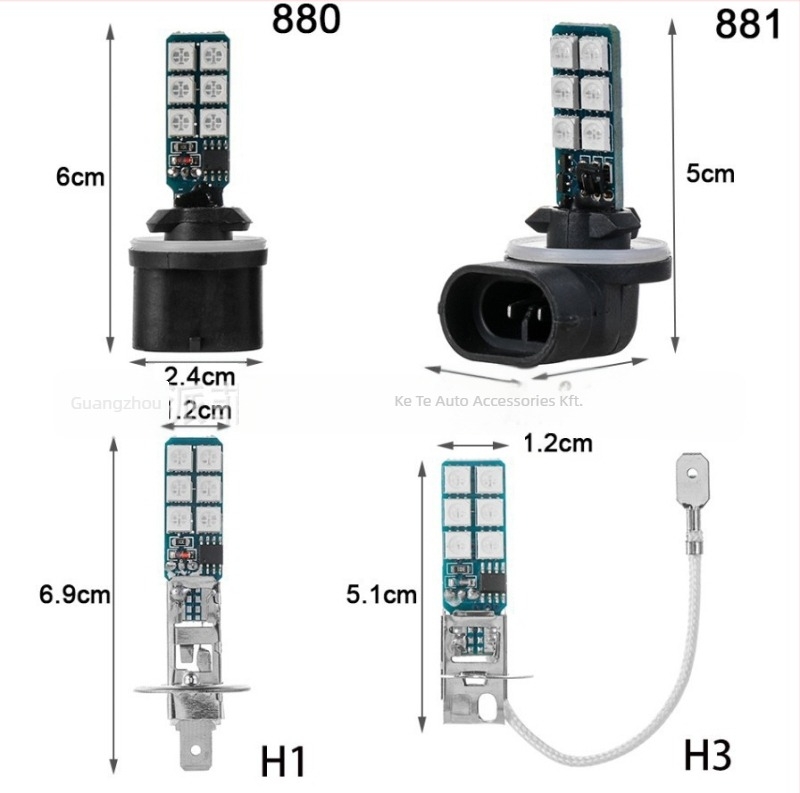 LED ködlámpa, modell 880-5050-12LED, 12V, 5050 LED-ek, 6000K, élettartam 50000 óra