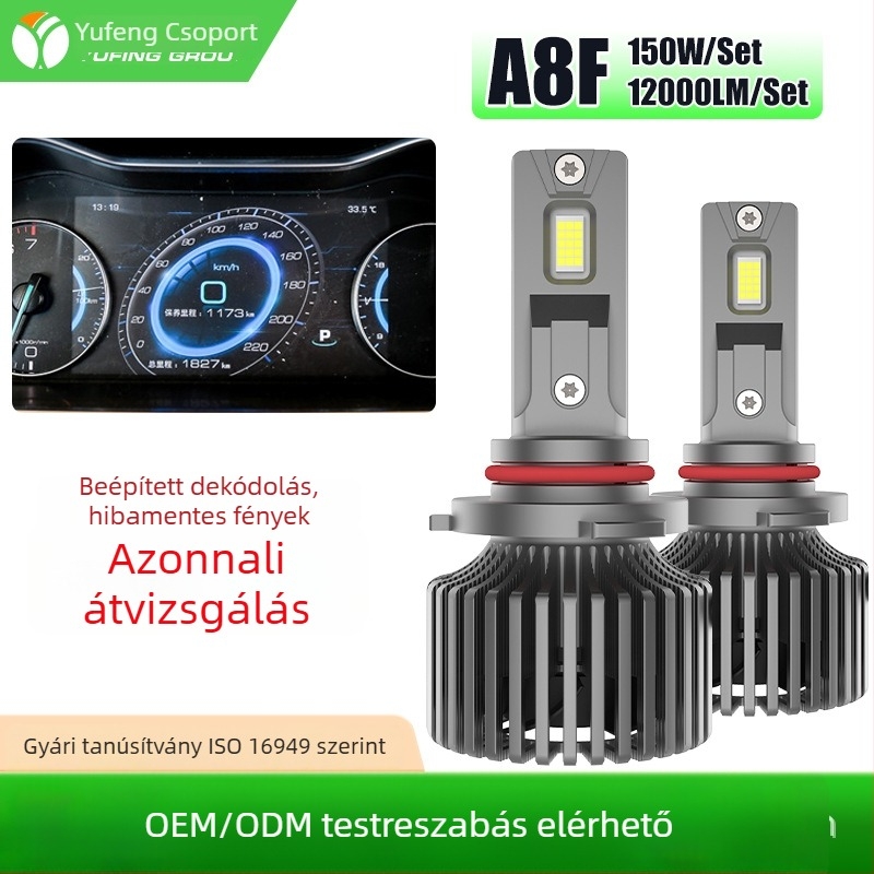 Autó LED fényszóró A8F, repülőgép-alumínium ház, 75W, 12-24V, 6000LM, IP68