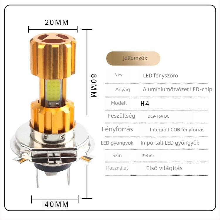Motorkerékpár LED fényszóró BA20D COB háromoldalas megvilágítással, 12V, 1000 lm, 7000–8000K