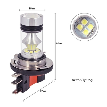 Elülső LED ködlámpa H15, 100W, 12-24V, 2835 LED fényforrás