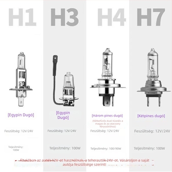 Autóhalogén fényszórók H1/H3/H4/H7, 50-100W, 12V, kvarc üveg és fém