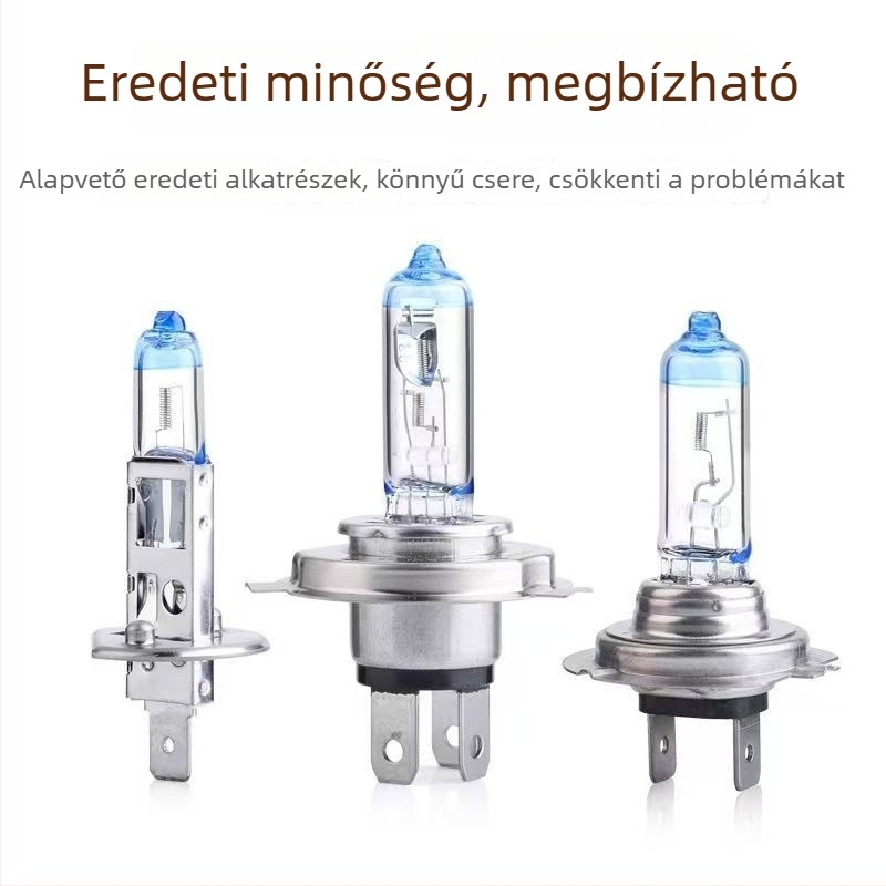 Autóhalogén fényszórók H1/H3/H4/H7, 50-100W, 12V, kvarc üveg és fém
